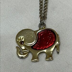 Cute Elephant Pendant Necklace with Red Detail